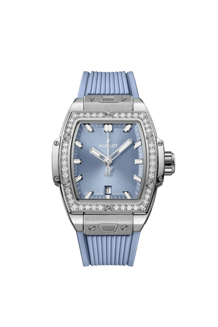 Hublot Spirit of Big Bang Steel Coal Blue Diamonds 682.SX.717B.RX.1204 - cassa acciaio - cinturino gomma azzurro ghiaccio - quadrante azzurro ghiaccio con datario