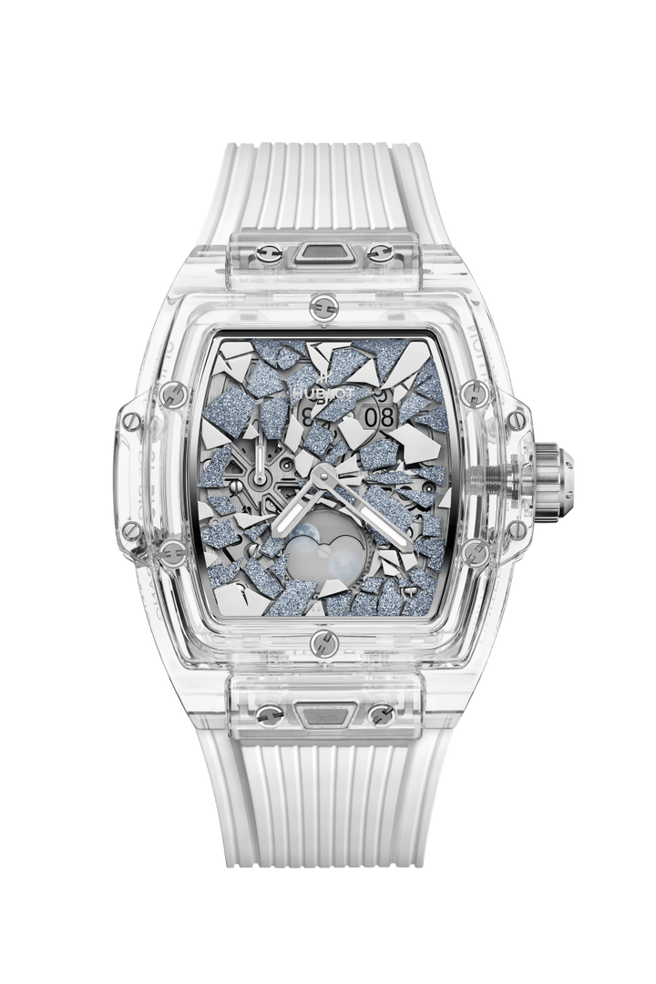 Hublot Spirit of Big Bang Impact Sapphire 647.JX.0106.RW.IMP26 - cassa cristallo di zaffiro lucidato - quadrante zaffiro scheletrato - cinturino gomma bianca