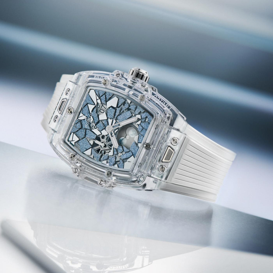 Hublot Spirit of Big Bang Impact Sapphire 647.JX.0106.RW.IMP26 - cassa cristallo di zaffiro lucidato - quadrante zaffiro scheletrato - cinturino gomma bianca