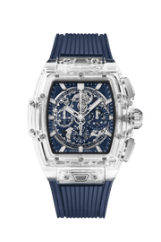 Hublot Spirit of Big Bang Sapphire Blue 642.JX.7170.RX - cassa cristallo di zaffiro - cinturino gomma blu - quadrante scheletrato blu con cronografo