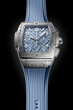 Load image into Gallery viewer, Hublot Spirit of Big Bang Titanium Coal Blue 642.NX.717B.RX - cassa titanio - cinturino gomma azzurro ghiaccio - quadrante azzurro ghiaccio