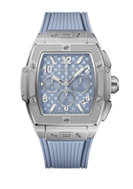 Load image into Gallery viewer, Hublot Spirit of Big Bang Titanium Coal Blue 642.NX.717B.RX - cassa titanio - cinturino gomma azzurro ghiaccio - quadrante azzurro ghiaccio