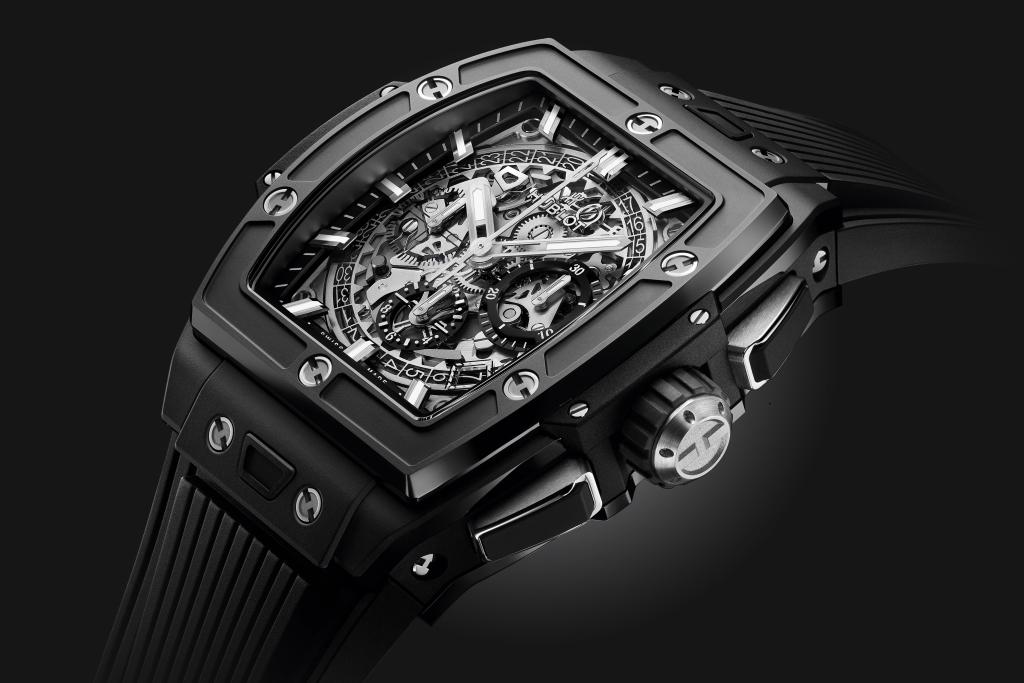 Hublot Spirit Of Big Bang Black Magic 642.CI.0170.RX - cassa ceramica nera - cinturino caucciù nero - quadrante scheletrato con cronografo e datario
