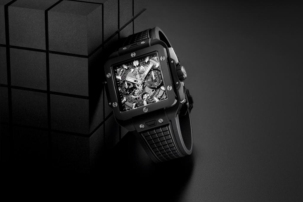 Hublot Square Bang Unico Black Magic 821.CI.0170.RX - cinturino caucciù nero - cassa ceramica nera e quadrante scheletrato