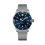 Load image into Gallery viewer, Quadrante blu sunburst con datario a finestrella e bracciale in acciaio inox argentato del Breitling Superocean Heritage Automatic 36 A10390161C1A1.
