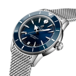 Load image into Gallery viewer, Profilo laterale della cassa rotonda in acciaio inossidabile da 36 mm con vetro zaffiro bombato antiriflesso e lunetta unidirezionale del modello Superocean Heritage Automatic 36.
