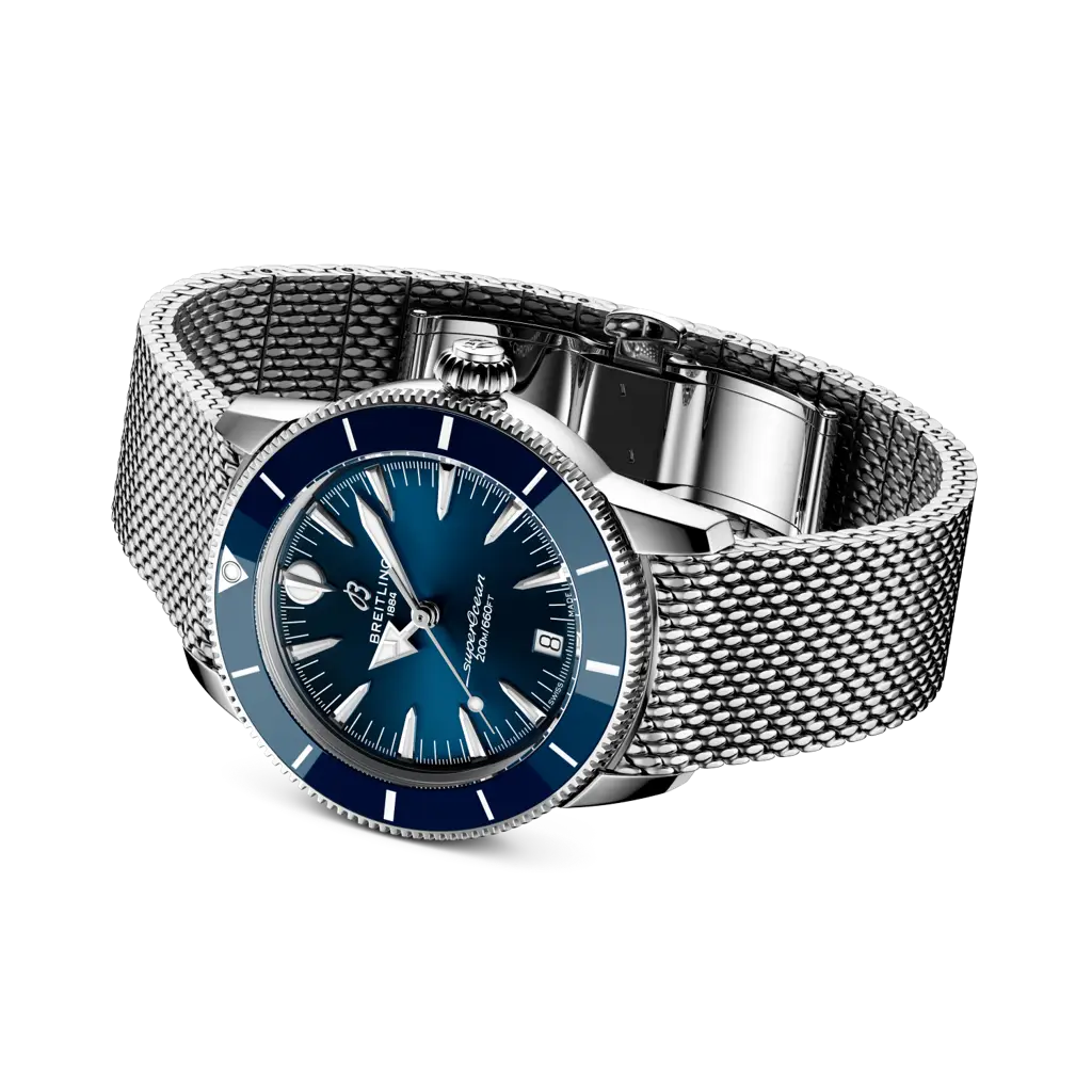 Bracciale dritto in acciaio inossidabile argentato con chiusura déployante pieghevole del Breitling Superocean Heritage Automatic 36 A10390161C1A1.