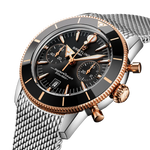 Load image into Gallery viewer, Profilo laterale della cassa rotonda in acciaio inossidabile e oro rosso 18 carati con vetro zaffiro bombato antiriflesso del Superocean Heritage B01 Chronograph 42.
