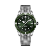 Quadrante verde sunburst con indici Super-LumiNova® luminescenti e datario a finestrella del Breitling Superocean Heritage B31 Automatic 40 AB3110361L1A1