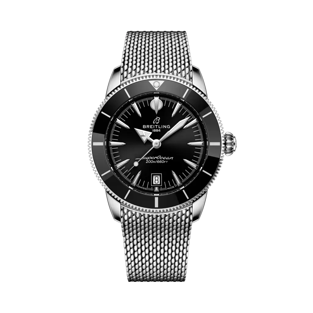 Quadrante nero con indici luminescenti e datario a finestrella del Breitling Superocean Heritage B31 Automatic 42 AB3111241B1S1.