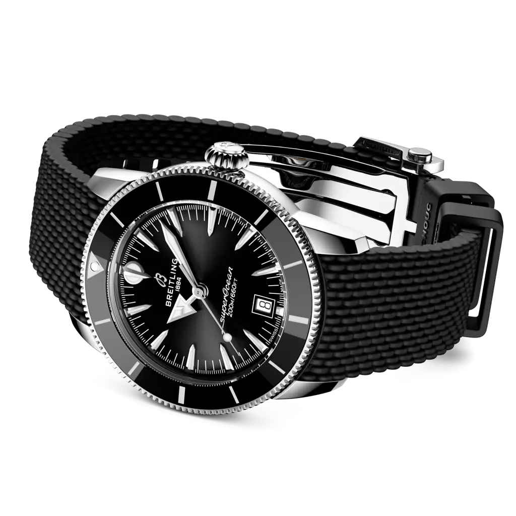 Cinturino verde in caucciù con chiusura pieghevole in acciaio inossidabile del Breitling Superocean Heritage B31 Automatic 42.