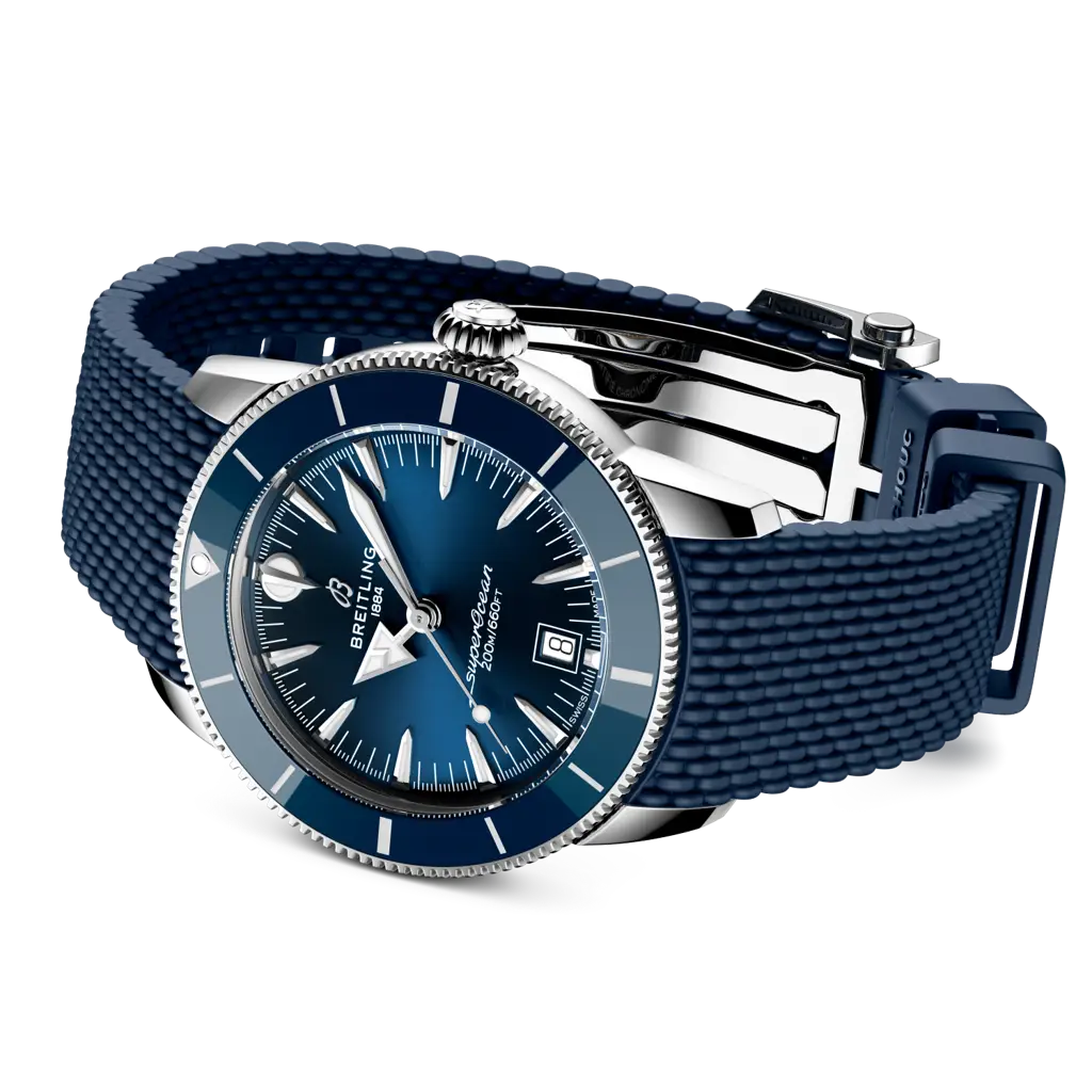 Cinturino blu in caucciù con chiusura pieghevole in acciaio inossidabile del Breitling Superocean Heritage B31 Automatic 42.