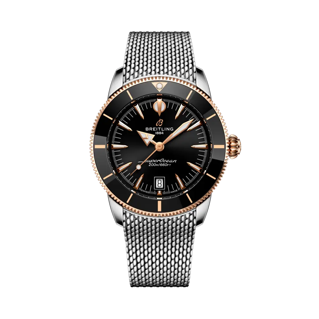 Quadrante nero con indici luminescenti e datario a finestrella del Breitling Superocean Heritage B31 Automatic 42 UB3111241B1A1.