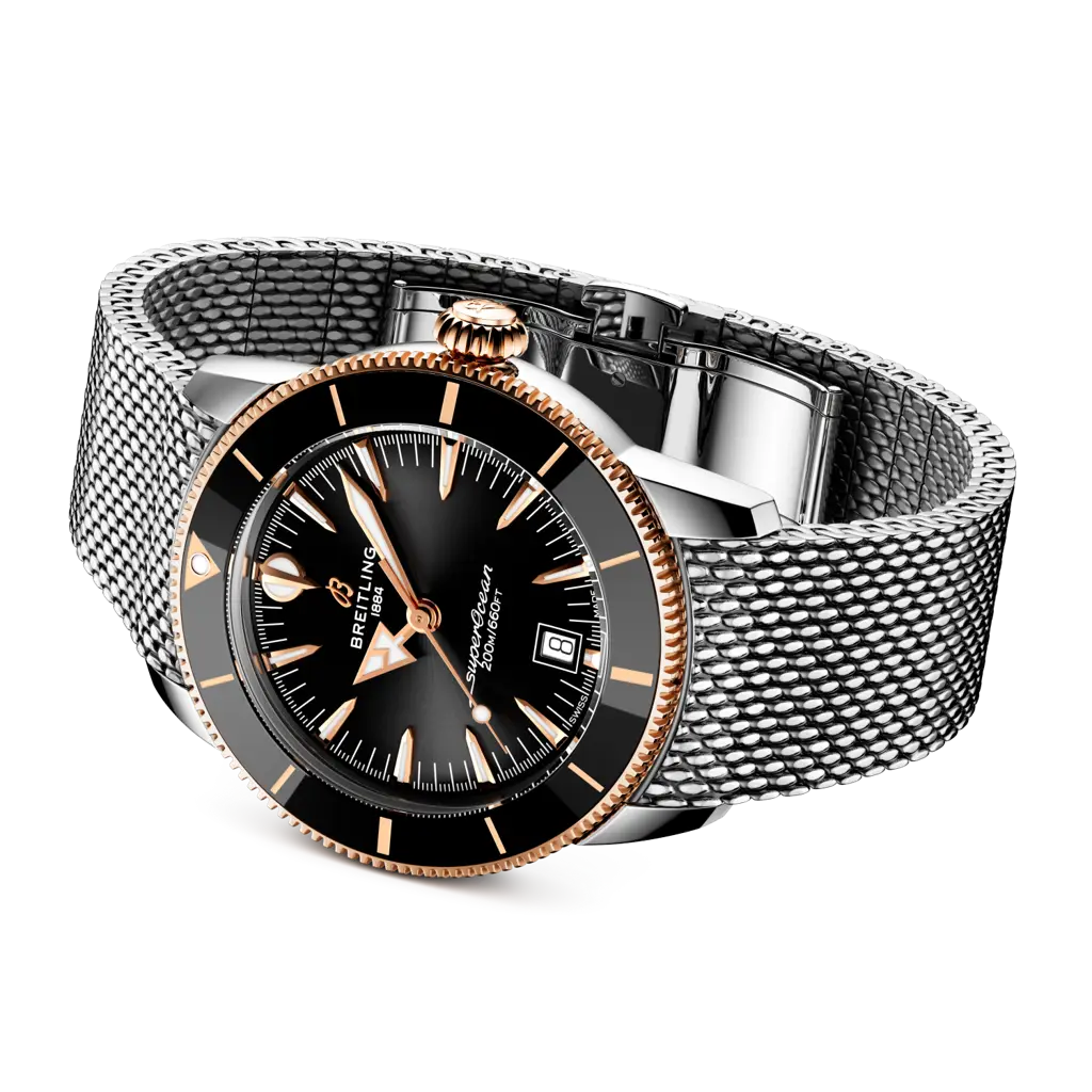Bracciale in acciaio inossidabile lucido e satinato con chiusura pieghevole del Breitling Superocean Heritage B31 Automatic 42.