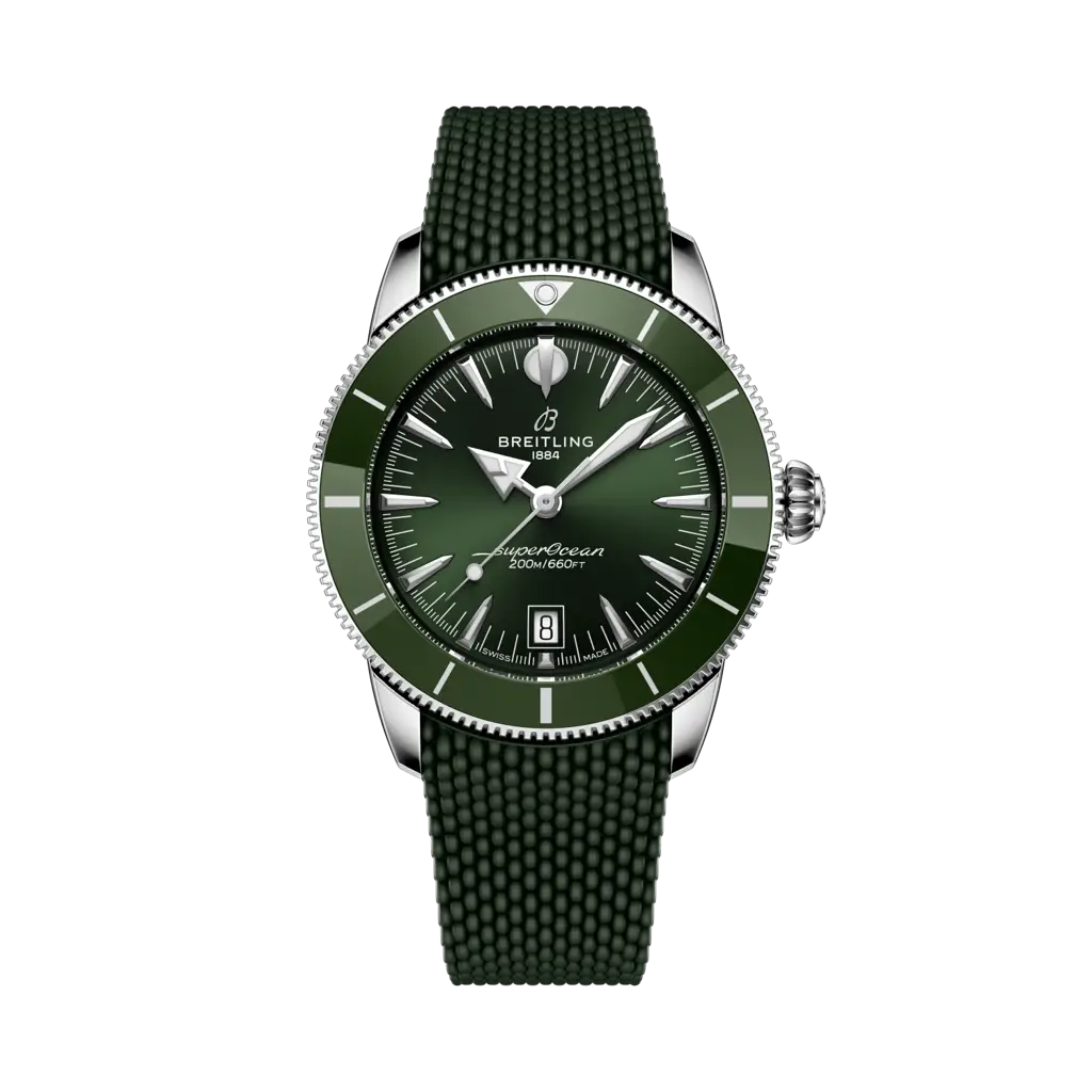 Quadrante verde con indici luminescenti e datario a finestrella del Breitling Superocean Heritage B31 Automatic 42 AB3111361L1S1.