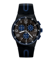 Swatch Kaicco SUSB406 con cassa in plastica nera opaca da 42 mm e quadrante nero spazzolato soleil.