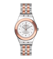 Swatch Midimix YLS454G con cassa in acciaio inox da 33 mm e quadrante argento spazzolato con stampa multicolore.