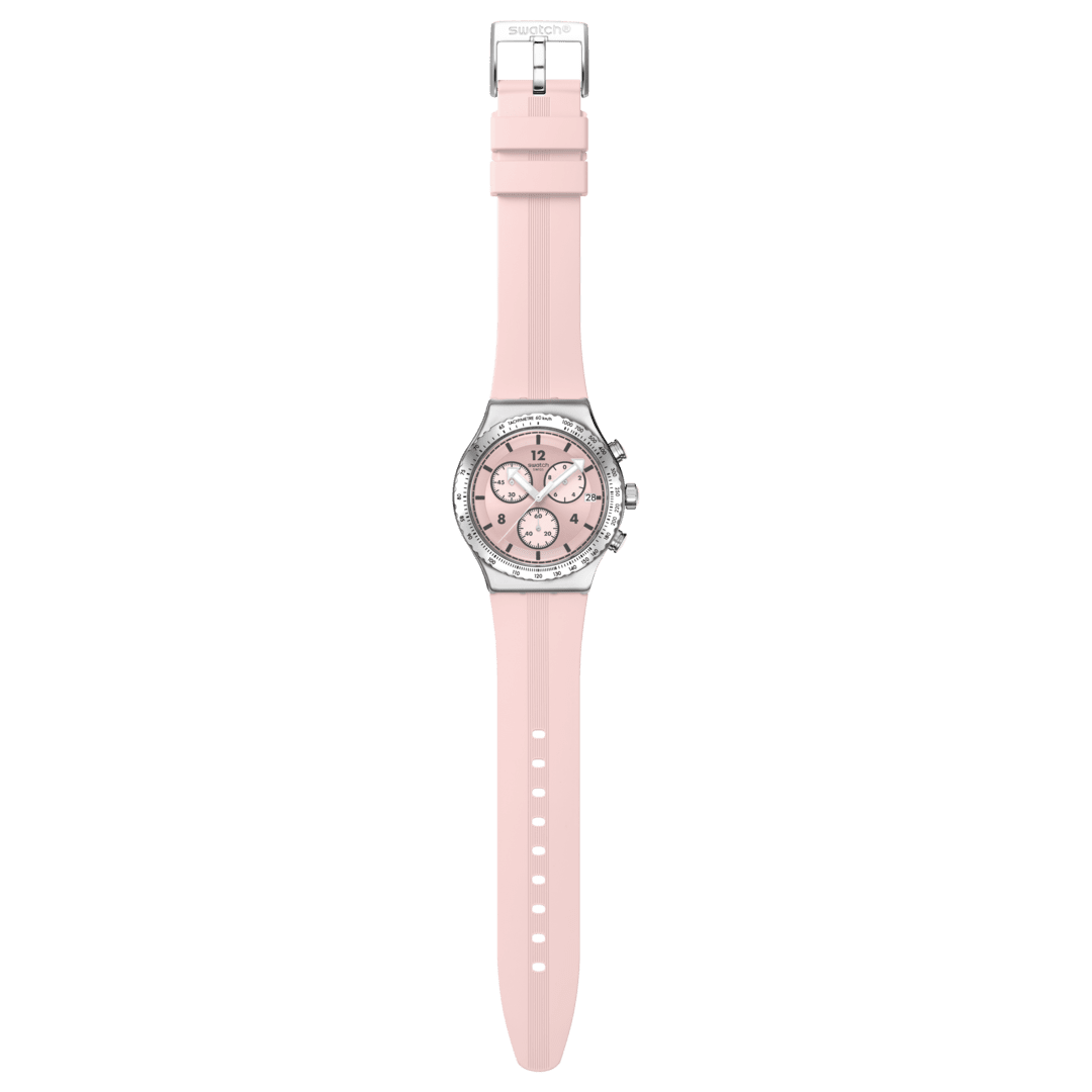 Cinturino in silicone rosa chiaro strutturato con fibbia in acciaio inox.