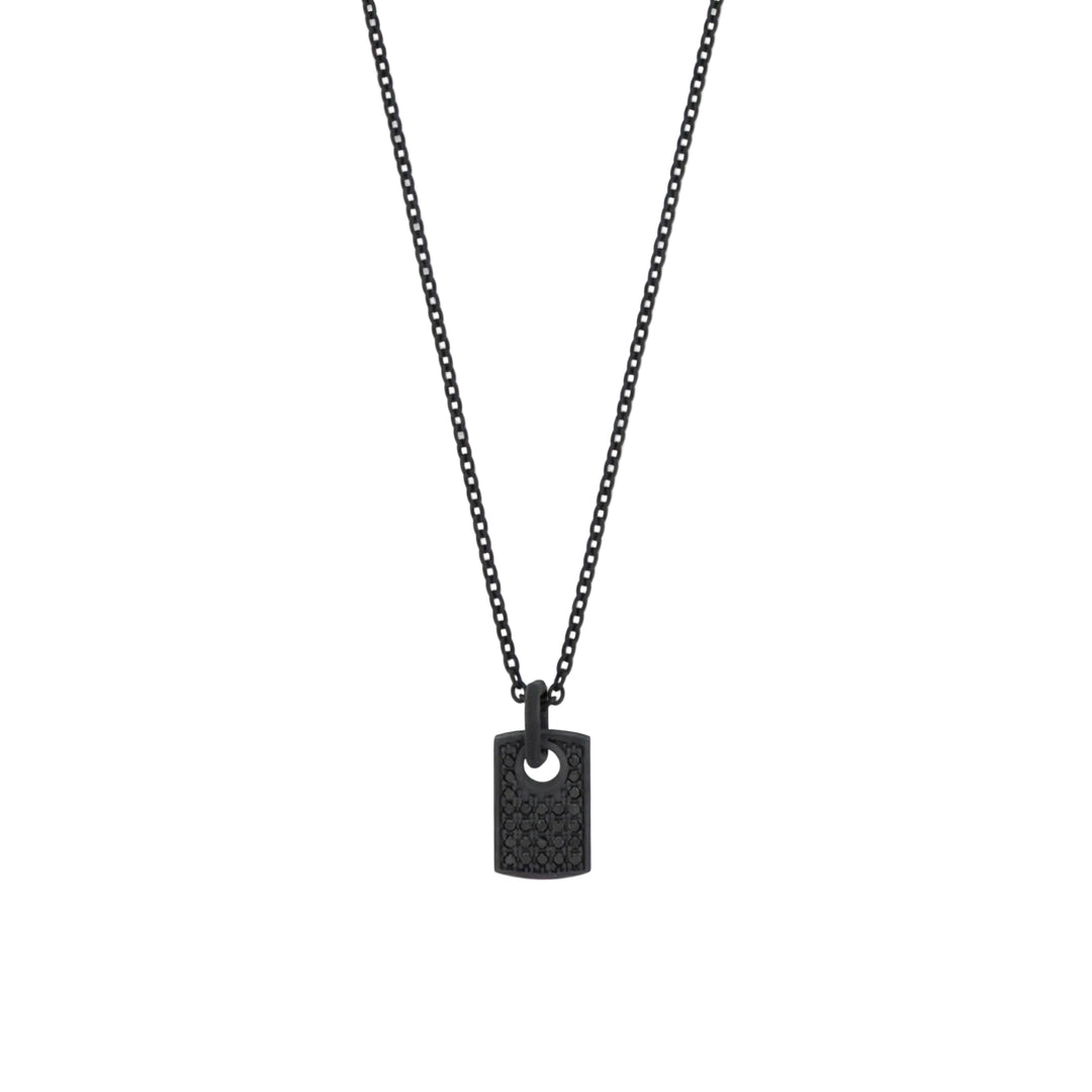 MANO|J Collana titanio nero con targhetta e diamanti TNCOT2001