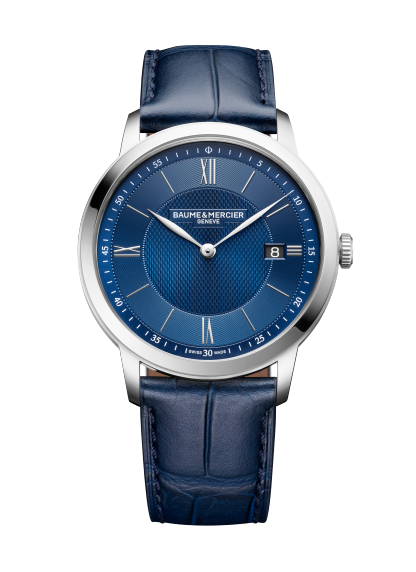 Baume & Mercier Classima 10878 - cassa acciaio - cinturino pelle blu - quadrante blu con datario