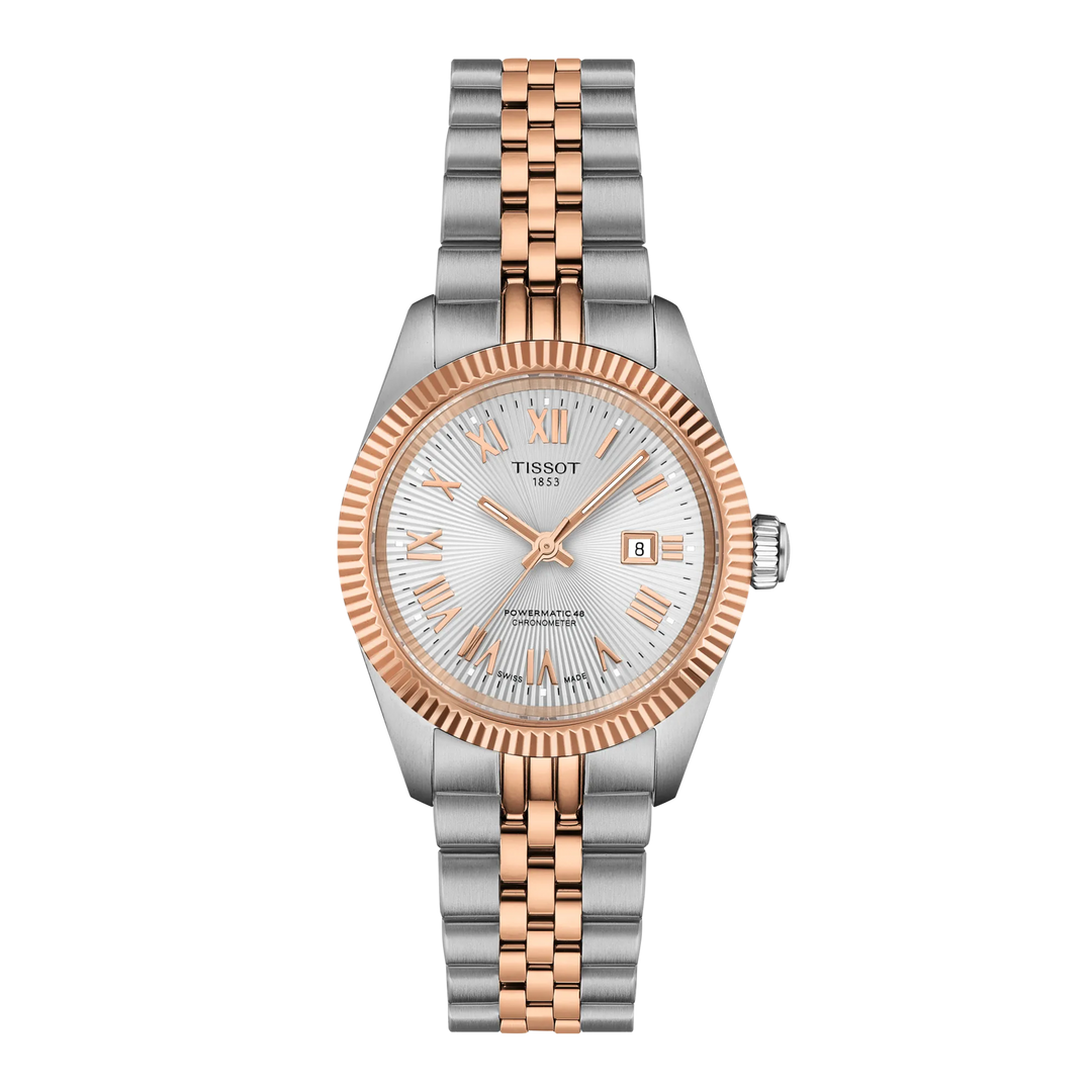 Tissot Ballade Powermatic 48 COSC 30 mm con cassa acciaio PVD oro rosa e quadrante silver sunray.