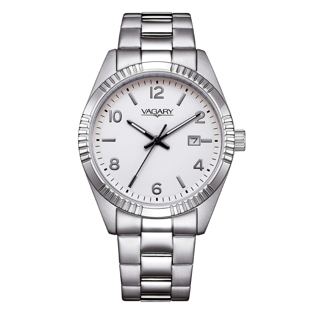 Vagary Timeless IB9-115-13 con cassa in acciaio da 39 mm e quadrante bianco.
