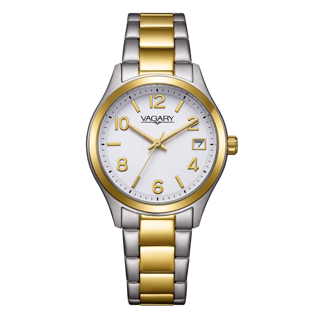 Vagary Timeless IB9-638-11 con cassa bicolore da 32 mm e quadrante bianco.