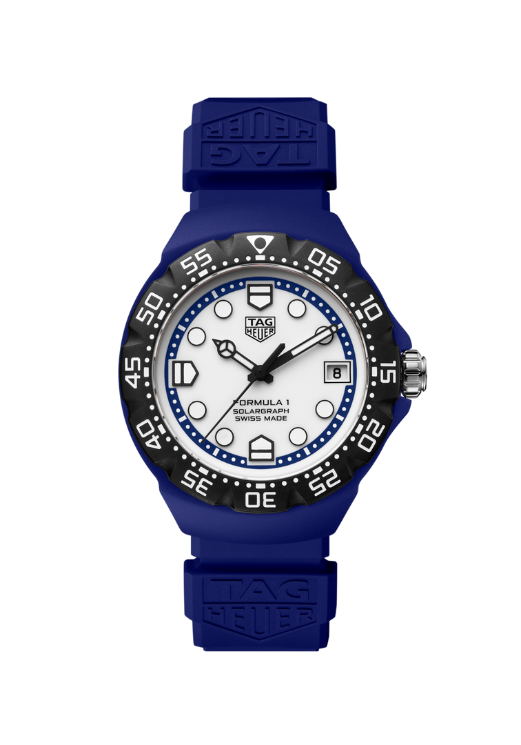Tag Heuer Formula 1 Solargraph WBY1162.FT8105 - quadrante bianco con datario - cassa e cinturino blu
