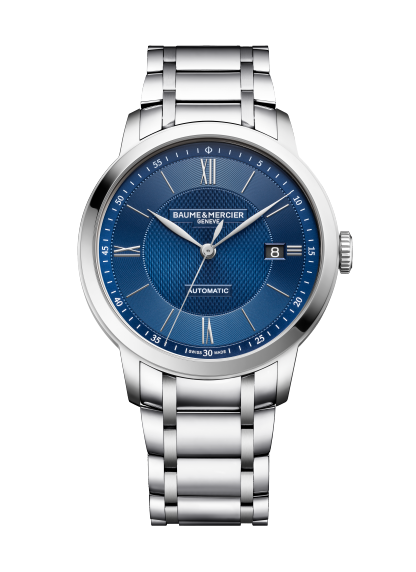 Baume & Mercier Classima 10880 - bracciale e cassa acciaio - quadrante blu con datario