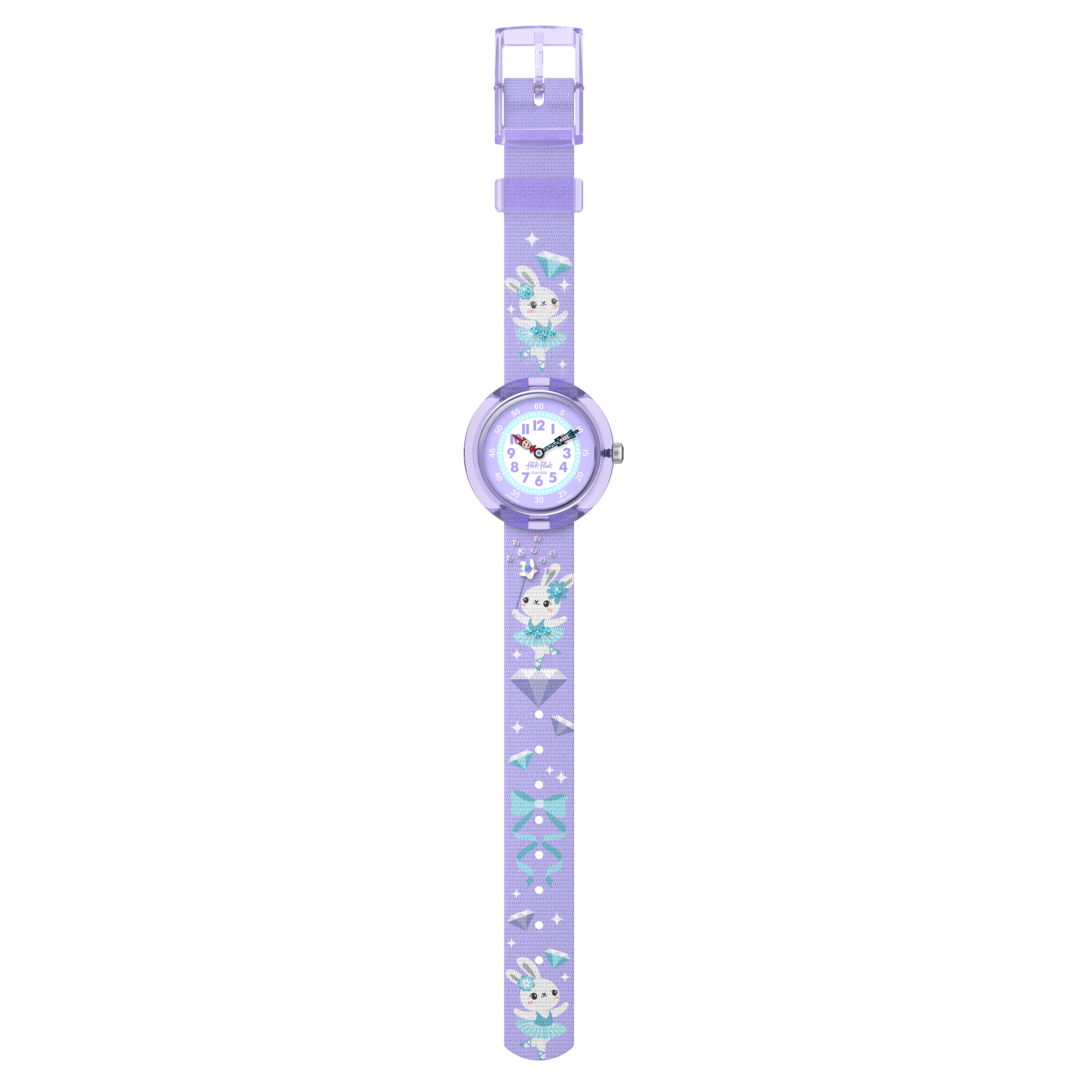 Flik Flak Shining tutu FBNP248 - cassa viola - cinturino multicolor - quadrante bianco e viola