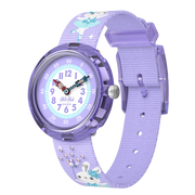 Flik Flak Shining tutu FBNP248 - cassa viola - cinturino multicolor - quadrante bianco e viola