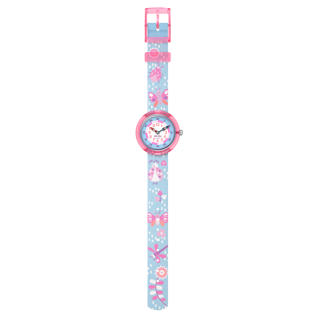Flik Flak Garden friends FBNP253 - cassa rosa - cinturino multicolor - quadrante bianco e azzurro