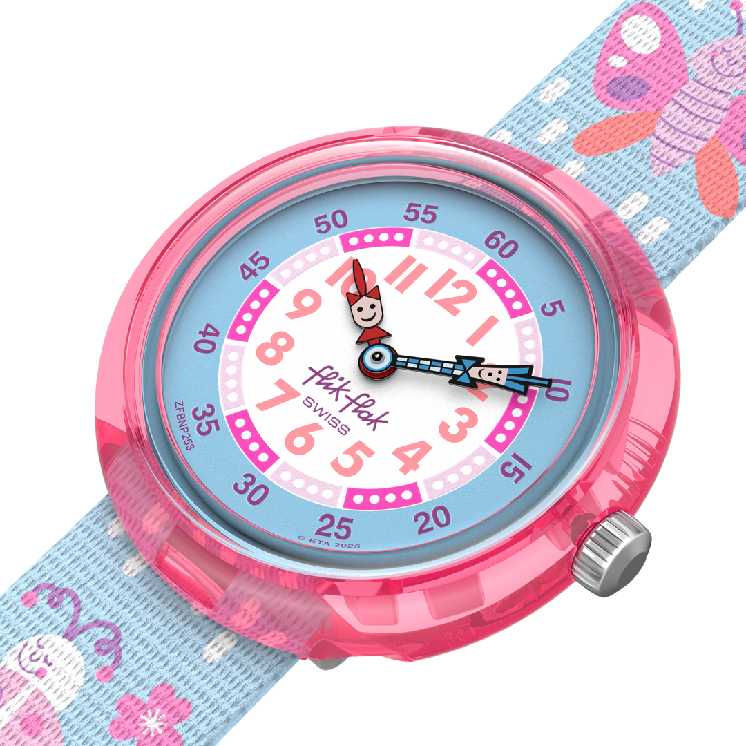 Flik Flak Garden friends FBNP253 - cassa rosa - cinturino multicolor - quadrante bianco e azzurro