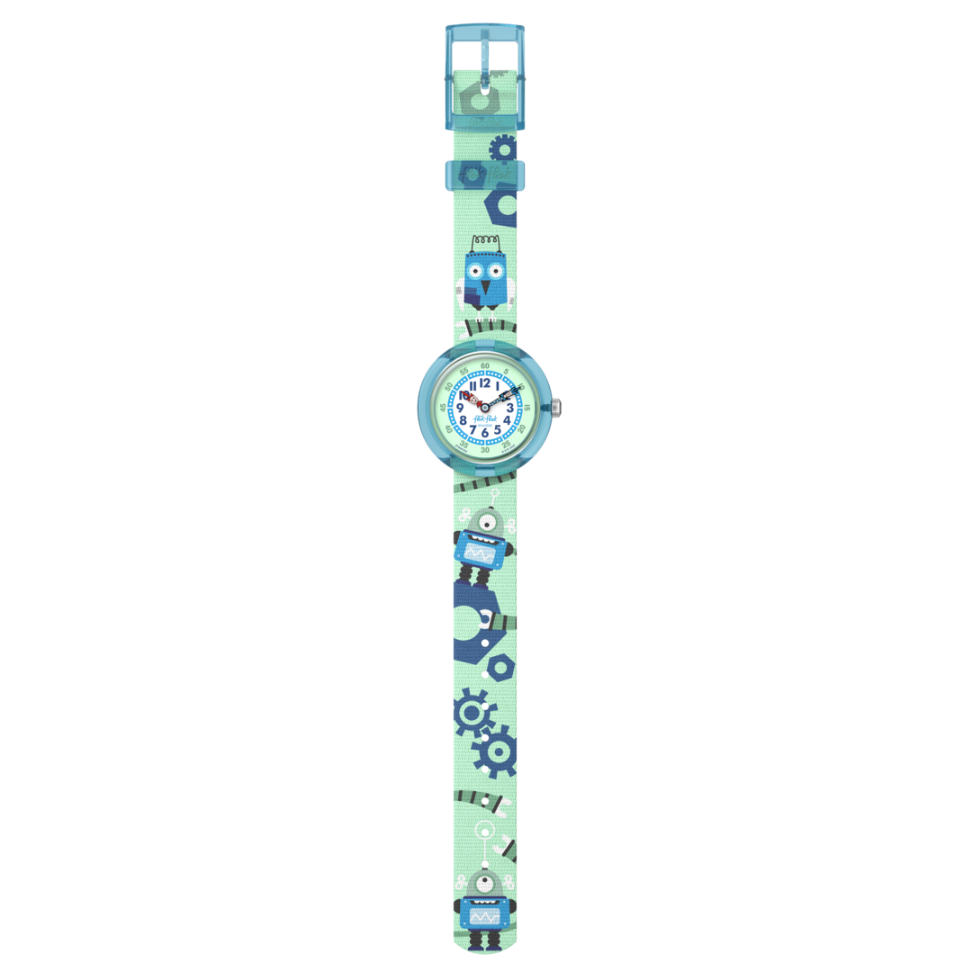 Flik Flak Beep beep beep! FBNP254 - cassa azzurra - cinturino multicolor - quadrante bianco e verde