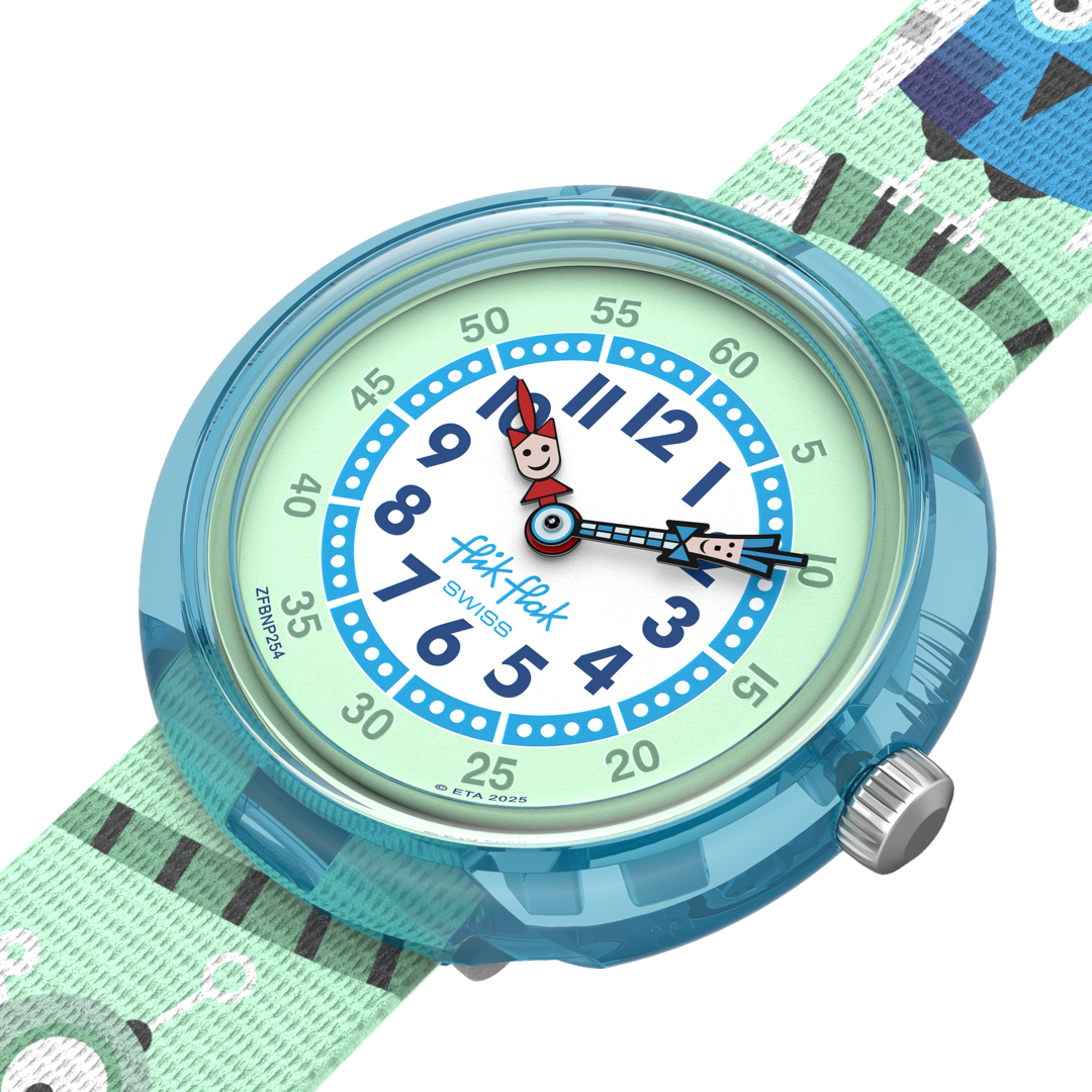 Flik Flak Beep beep beep! FBNP254 - cassa azzurra - cinturino multicolor - quadrante bianco e verde