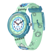 Flik Flak Beep beep beep! FBNP254 - cassa azzurra - cinturino multicolor - quadrante bianco e verde