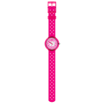 Load image into Gallery viewer, Flik Flak Fizz in hibiscus FCNP005 - cinturino silicone rosa - cassa rosa - quadrante rosa con fiore di ibisco