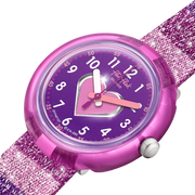 Flik Flak STRIPY GLITTER FPNP127 - cinturino glitterato e quadrante con cuore rosa