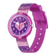 Flik Flak STRIPY GLITTER FPNP127 - cinturino glitterato e quadrante con cuore rosa