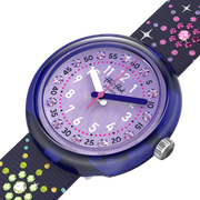 Flik Flak PARTY FINALE FPNP178 - cinturino viola con fuochi d'artificio e brillantini