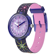 Flik Flak PARTY FINALE FPNP178 - cinturino viola con fuochi d'artificio e brillantini