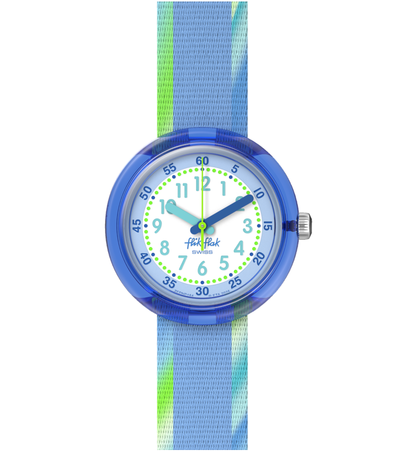 Flik Flak Flip it blue! FPNP184 - cassa blu - cinturino verde e azzurro  quadrante bianco e azzurro