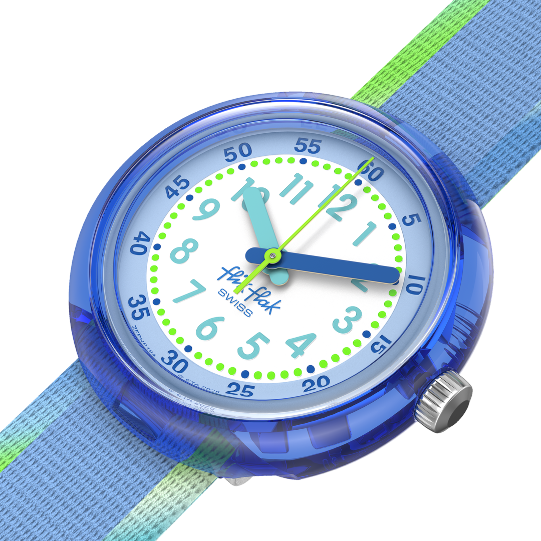 Flik Flak Flip it blue! FPNP184 - cassa blu - cinturino verde e azzurro  quadrante bianco e azzurro