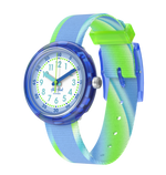 Load image into Gallery viewer, Flik Flak Flip it blue! FPNP184 - cassa blu - cinturino verde e azzurro  quadrante bianco e azzurro