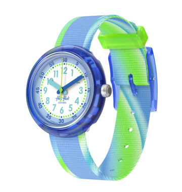 Flik Flak Flip it blue! FPNP184 - cassa blu - cinturino verde e azzurro  quadrante bianco e azzurro