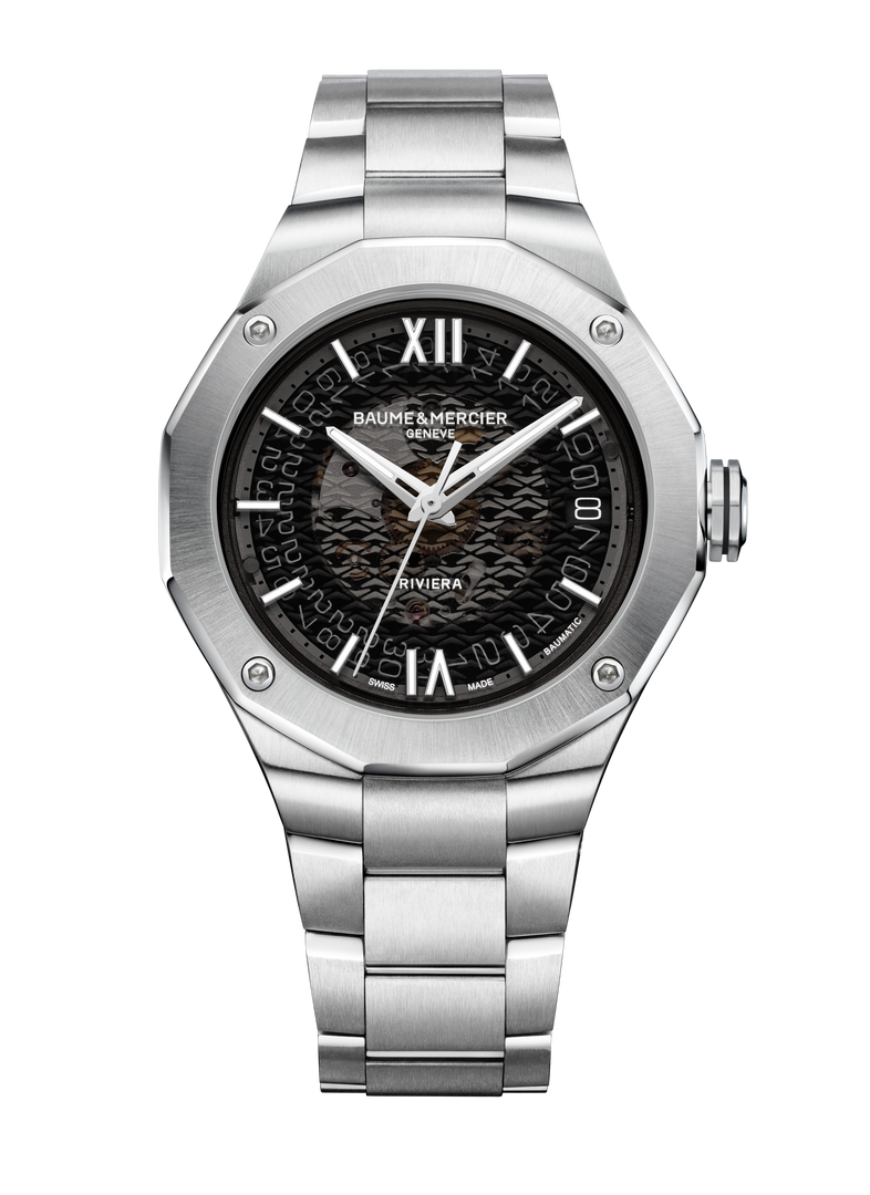 Baume & Mercier Riviera 10715 M0A10715 - cassa e bracciale in acciaio - quadrante nero fumé trasparente
