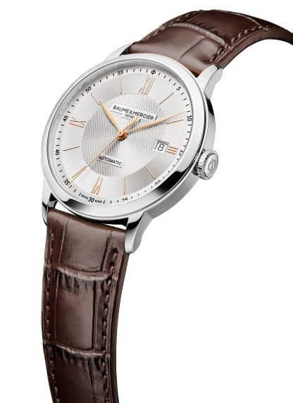 Baume & Mercier Classima 10853 - cassa acciaio - cinturino pelle marrone - quadrante argento con datario