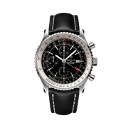 Breitling Navitimer Chronograph GMT 46 A24322121B2X1 - cassa acciaio - cinturino nero in pelle - quadrante nero  - GMT - cronografo - datario
