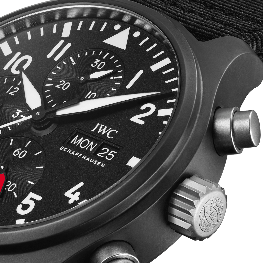 IWC Pilot’s Watch Chronograph TOP GUN IW389101 - cassa ceramica nera - cinturino tessuto nero - quadrante nero con cronografo e datario