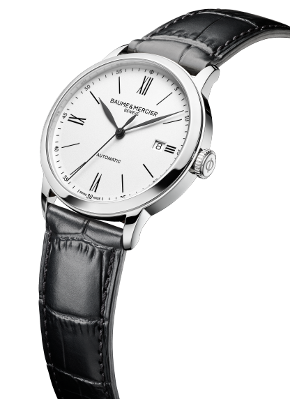 Baume & Mercier Classima 10874 - cassa acciaio - cinturino pelle nero - quadrante bianco con datario